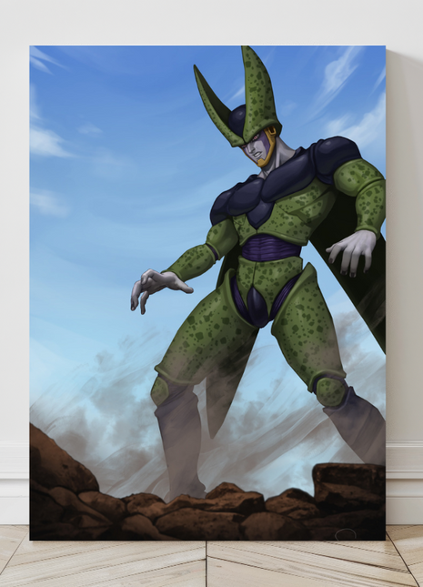 Perfect Cell anime canvas with sky background – 24x36 DBZ display