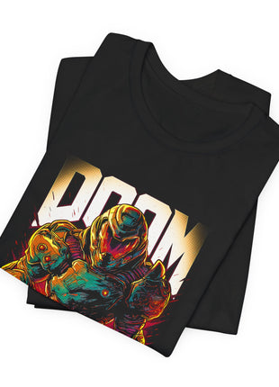 Folded view of the black Doom Slayer Neon Armor Graphic T-Shirt.