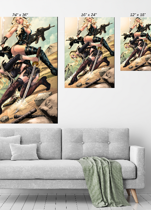 Size Chart canvas wall art of Babydoll and Blondie from Sucker Punch
