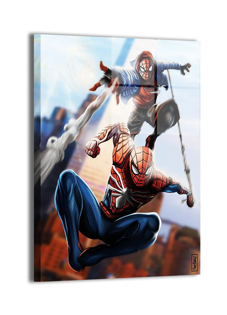 Miles Morales and Peter Parker in Dual Web Ascendant Spider-Man wall art