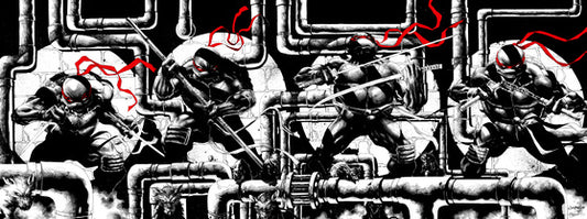 Canvas print of gritty TMNT team in sewer scene with red bandanas