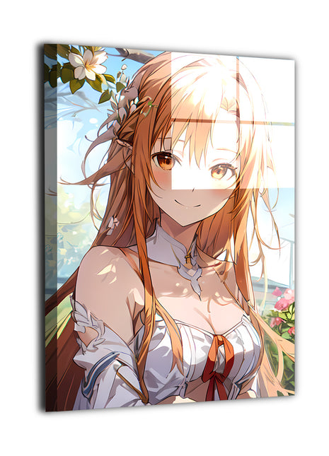 Elfblade Serenity Metal Print — Asuna Yuuki (Alfheim Online), artwork by Hikari Harmony; modern sheen, ready to hang.