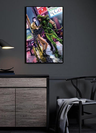 Black Canary and Green Arrow acrylic wall art with Oliver Queen and Dinah Lance by Jimbo Salgado