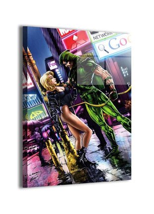 Black Canary and Green Arrow metal wall art with Oliver Queen and Dinah Lance by Jimbo Salgado