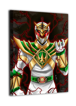 The Fallen Morphin King Wall Art featuring Lord Drakkon, an alternate Tommy Oliver in combined Green and White Ranger armor on canvas, artwork by Emmanuel Centeno.