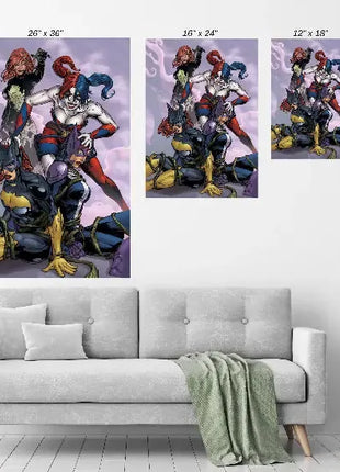Batgirl Harley Poison Ivy Huntress Wall Art size comparison chart by Jesse Hansen