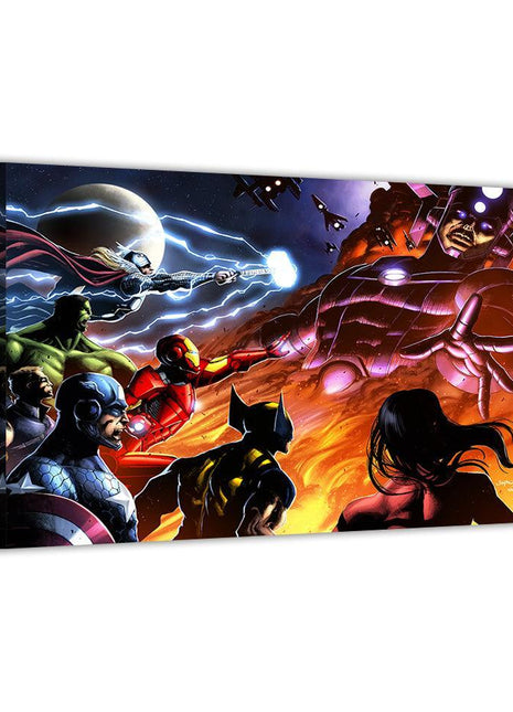 Final Confrontation Avengers vs Galactus — Avengers battling Galactus Marvel wall art by Jimbo Salgado