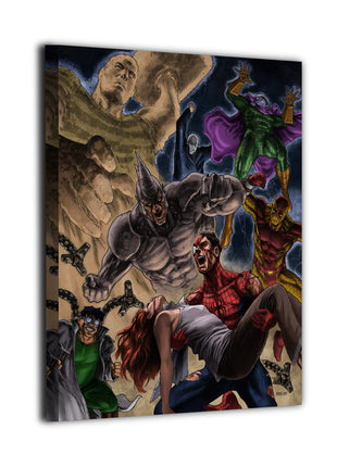 Final Stand wall art featuring Spider-Man (Peter Parker) vs Doctor Octopus, Mysterio, Rhino, Sandman, Scorpion, and Chameleon — alternate artwork view