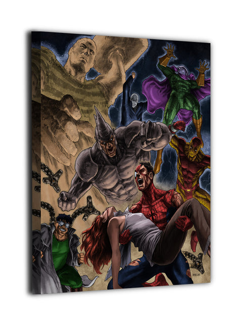 Final Stand Spider-Man vs Sinister Six wall art — Marvel vertical print by Ryan Pasibe and Sam DelaTorre, image 2.