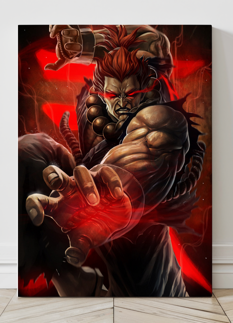 Oversized 24x36 canvas print of Akuma mid-attack with dark power radiating.