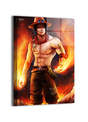 Flamebound Ace Metal Print — Portgas D. Ace flaming fists, modern metallic sheen; artwork by Nopeys; ready to hang.