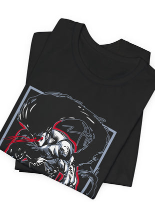 Folded black Gon Freecss Rage T-shirt with a close view of the artwork.