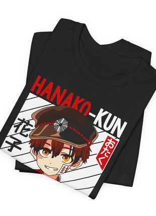 Folded black Hanako-kun T-shirt showing the portrait and lettering.