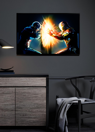 Fractured Alliance Duel Captain America & Iron Man wall art — Marvel vertical print by Richard Williams, image 3.