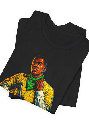 Folded view of the black Franklin Clinton Street Portrait Graphic T-Shirt.