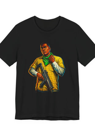 Front view of the black Franklin Clinton Street Portrait Graphic T-Shirt.