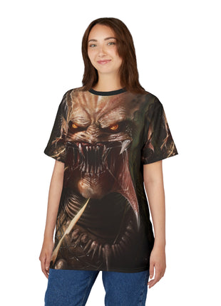Front view of the Predator Prey graphic T-shirt on a model.