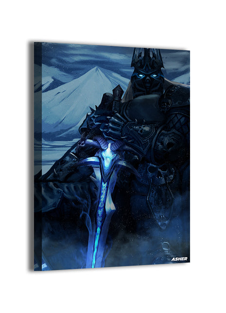 world of warcraft lich king with glowing blue runes by Ben Asher; gallery-wrapped.