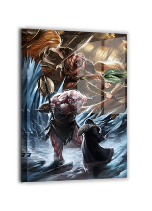 Metal — sleek metallic finish enhances frosty textures and weapon gleam; epic fantasy confrontation by Ceasar.