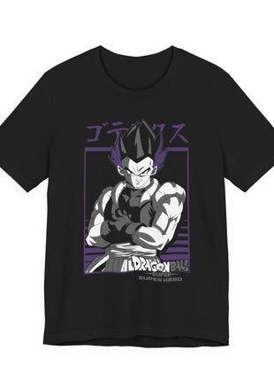 Full front view of the black Gotenks Purple Portrait T-shirt.