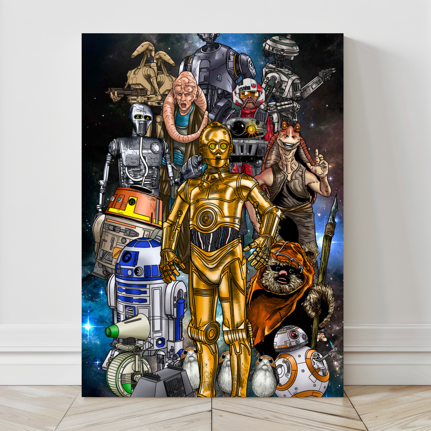 Galactic Sidekicks Canvas Print 24x36 – Star Wars Droids Wall Art

