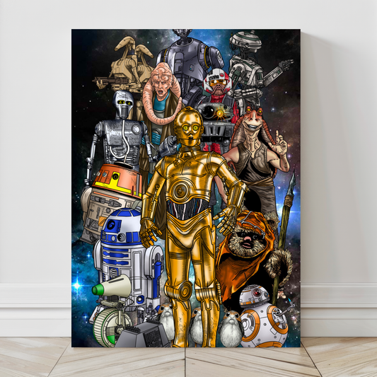 Galactic Sidekicks Canvas Print 24x36 – Star Wars Droids Wall Art

