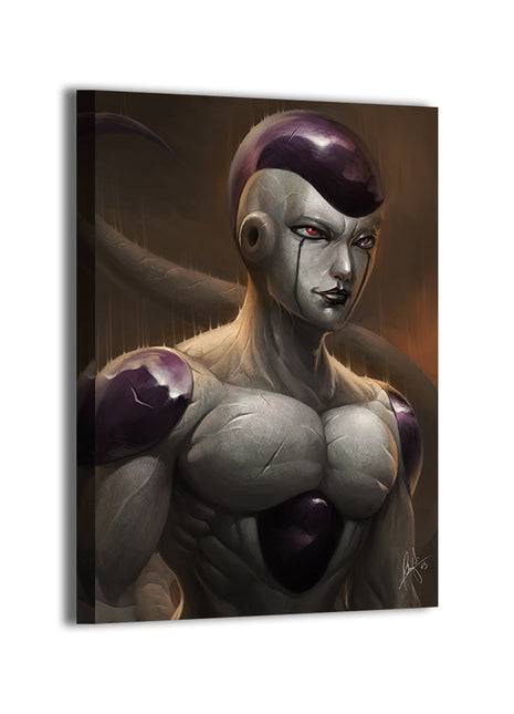 Galactic Tyrant wall art canvas showcasing a powerful upper-body villain portrait with refined musculature and moody shadows, printed on stretched canvas and ready to hang from Snapping Turtle Gallery