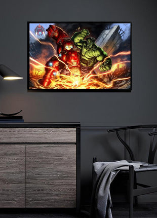 Gamma Clash Hulk and Hulkbuster Iron Man Marvel acrylic print by Emil Cabaltierra