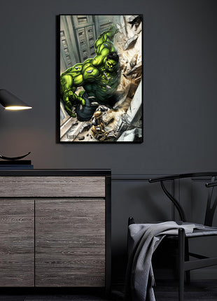 Hulk Battle of New York wall art displayed in collector’s room.