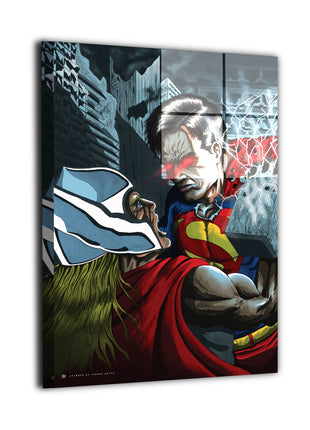 Superman vs Thor metal wall art by Tyrone Meijer