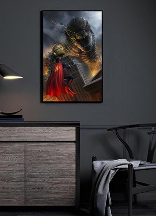 Godzilla vs Superman acrylic wall art by Justine Cruz