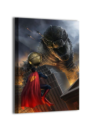 Godzilla vs Superman canvas wall art by Justine Cruz