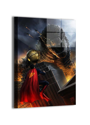 Godzilla vs Superman metal wall art by Justine Cruz