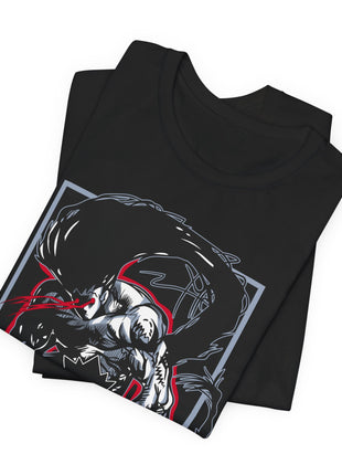 Folded black Gon Freecss Rage Transformation Graphic T-Shirt showing a close view of the printed character artwork.