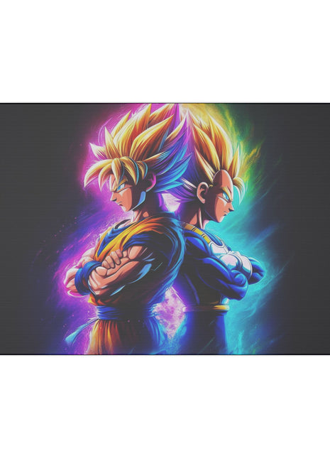 "Got Your Back – Goku & Vegeta Wall Art on premium canvas, acrylic, and metal – front view featuring Goku and Vegeta back-to-back"
