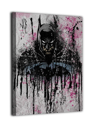 Gotham Inkfall Batman canvas wall art print featuring Bruce Wayne in abstract paint splashes by Jeff Benitez