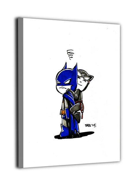 Batman & Catwoman Chibi Wall Art gloss canvas print by Rick Basaldua