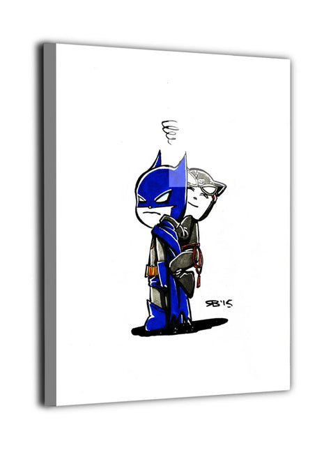 Batman & Catwoman Chibi Wall Art dye-sublimated metal print by Rick Basaldua