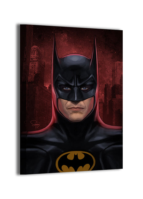 Batman red-sky cinematic portrait by Sam Dela Torre; gallery-wrapped.