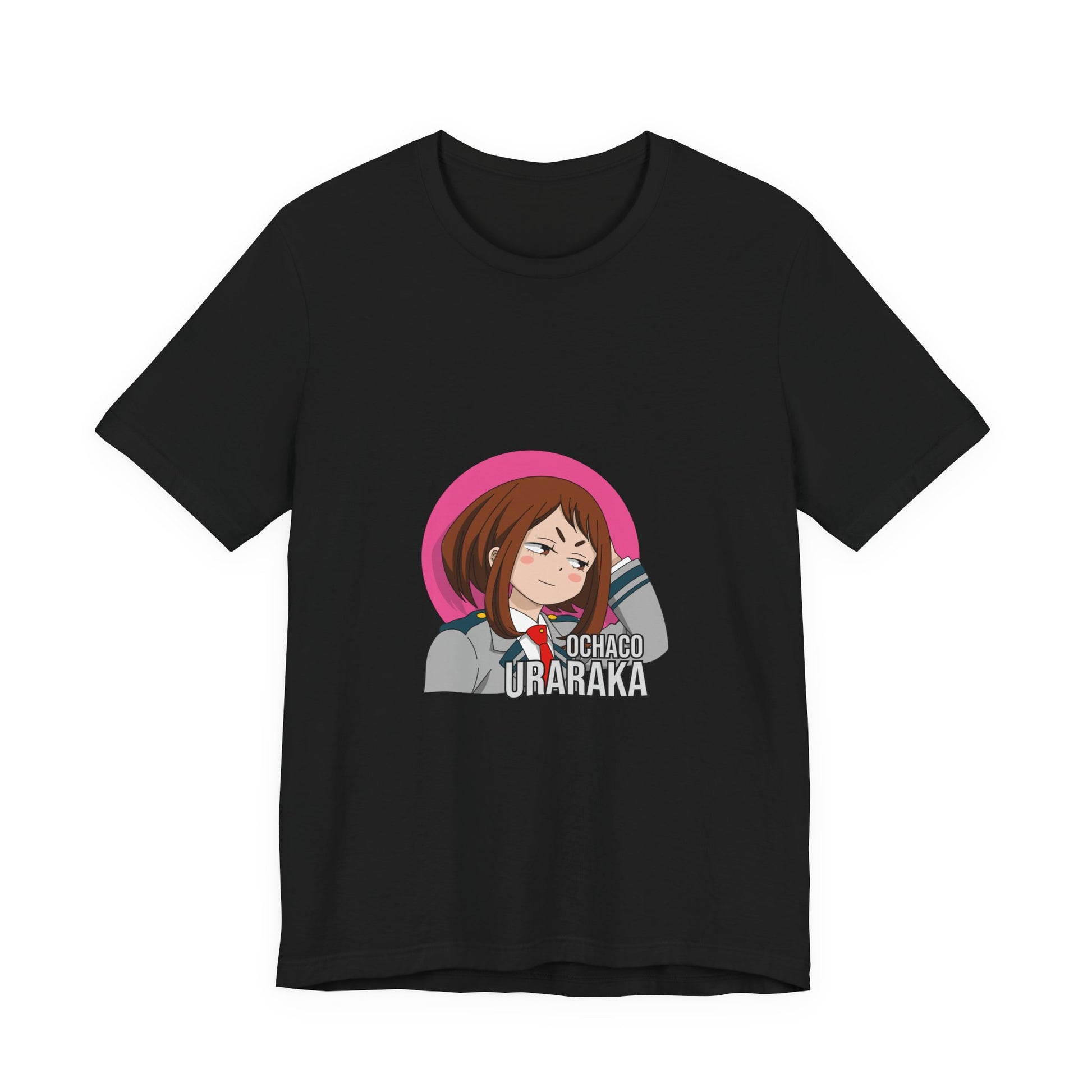 Alt: Gravity Hero Academy Anime Shirt on black, angled front view, anime streetwear by Snapping Turtle Gallery

