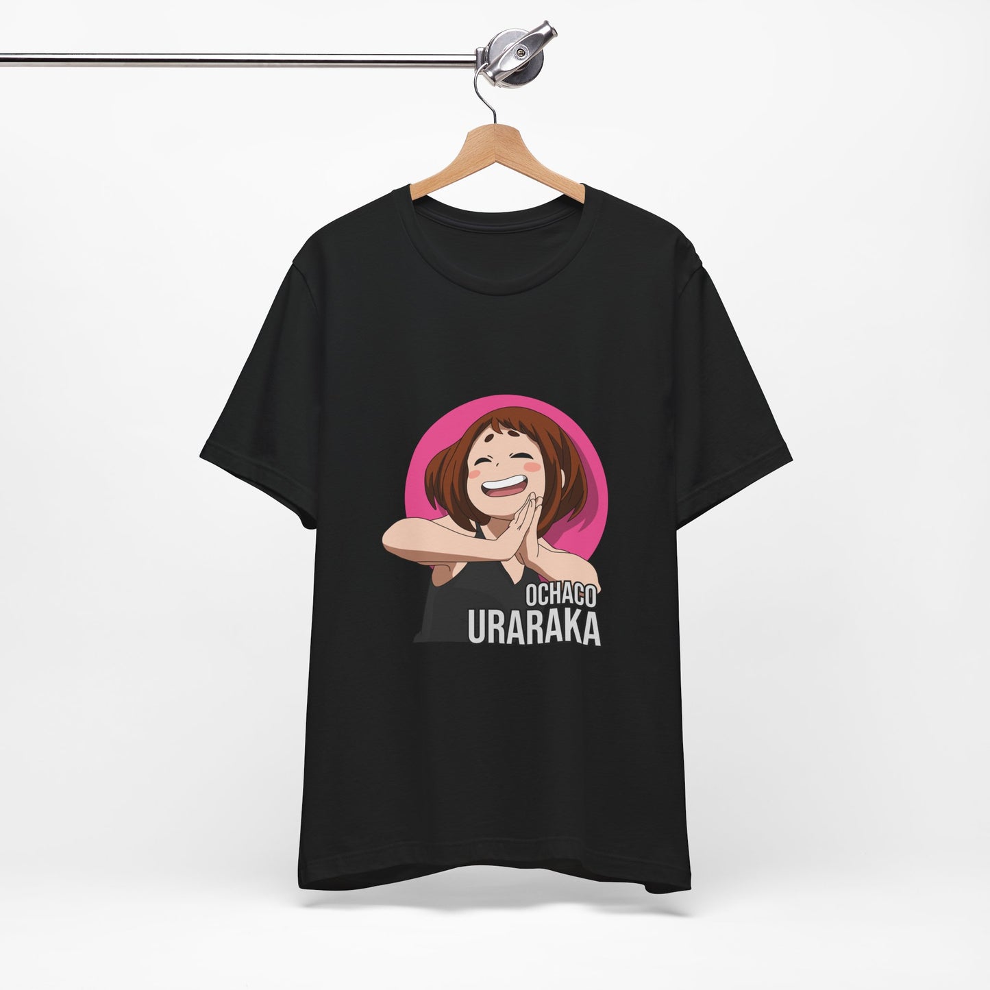 Alt: Gravity Hero Anime Shirt on black, hanging front, anime apparel by Snapping Turtle Gallery

