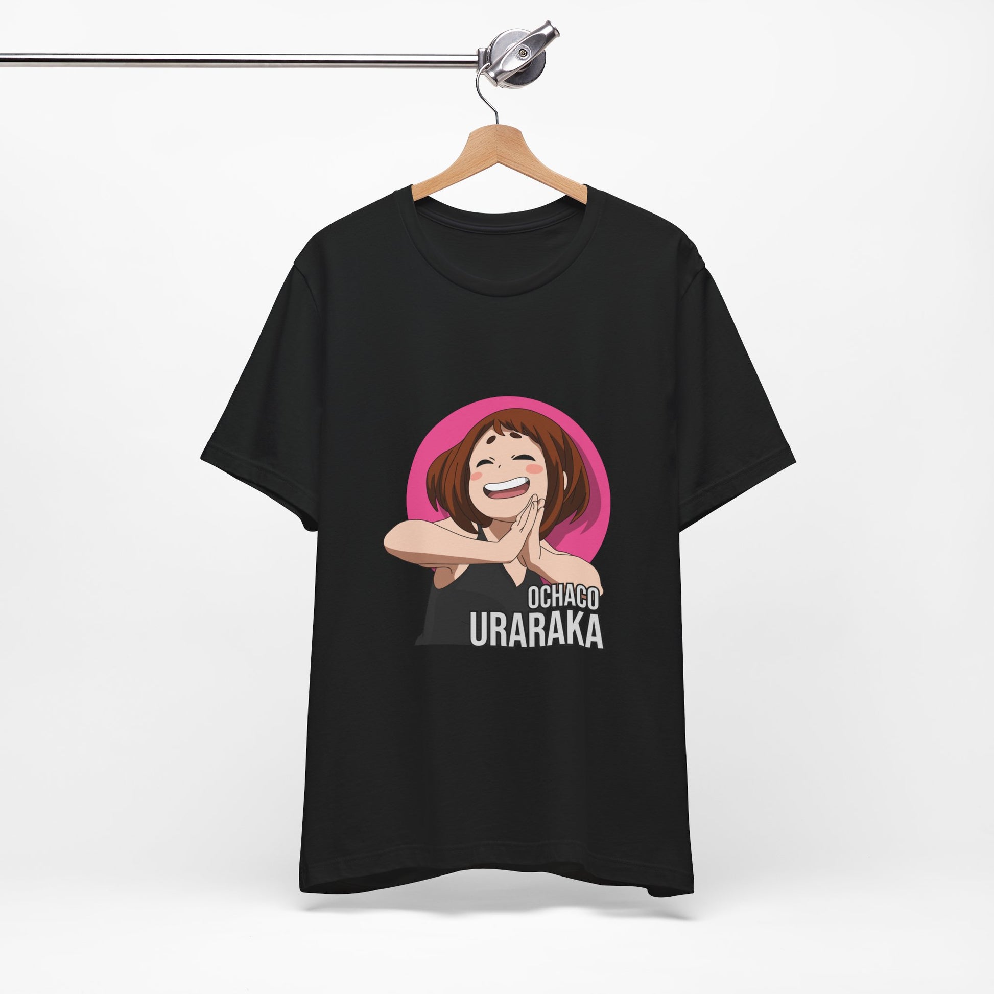 Alt: Gravity Hero Anime Shirt on black, hanging front, anime apparel by Snapping Turtle Gallery

