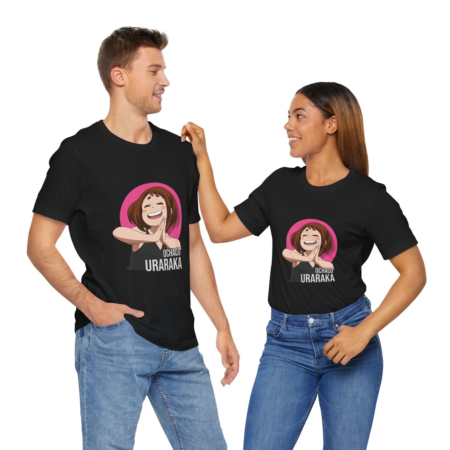Alt: Gravity Hero Anime Shirt on black, worn by models, lifestyle display by Snapping Turtle Gallery

