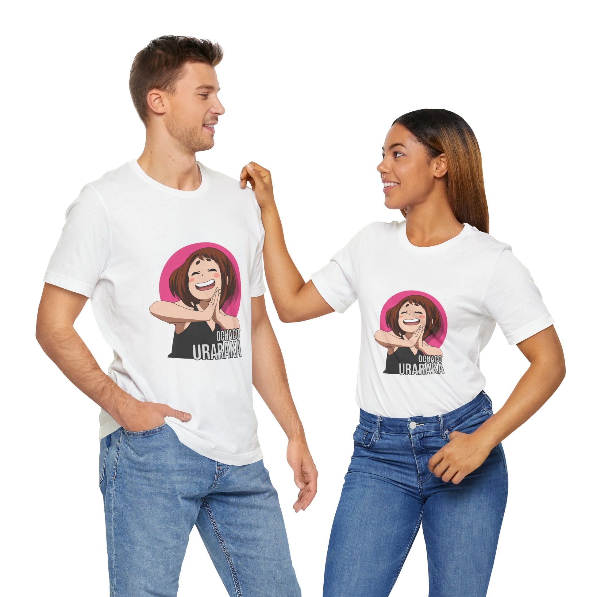 Alt: Gravity Hero Anime Shirt on white, worn by models, lifestyle display by Snapping Turtle Gallery

