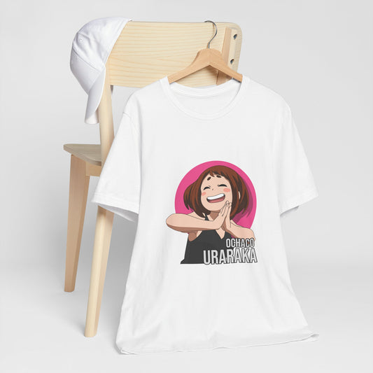 Alt: Gravity Hero Anime Shirt on white, neckline close-up, premium stitching by Snapping Turtle Gallery

