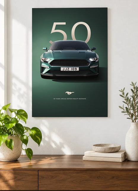 Green Light Swagger wall art displayed as a frameless piece above a wooden console against a light wall