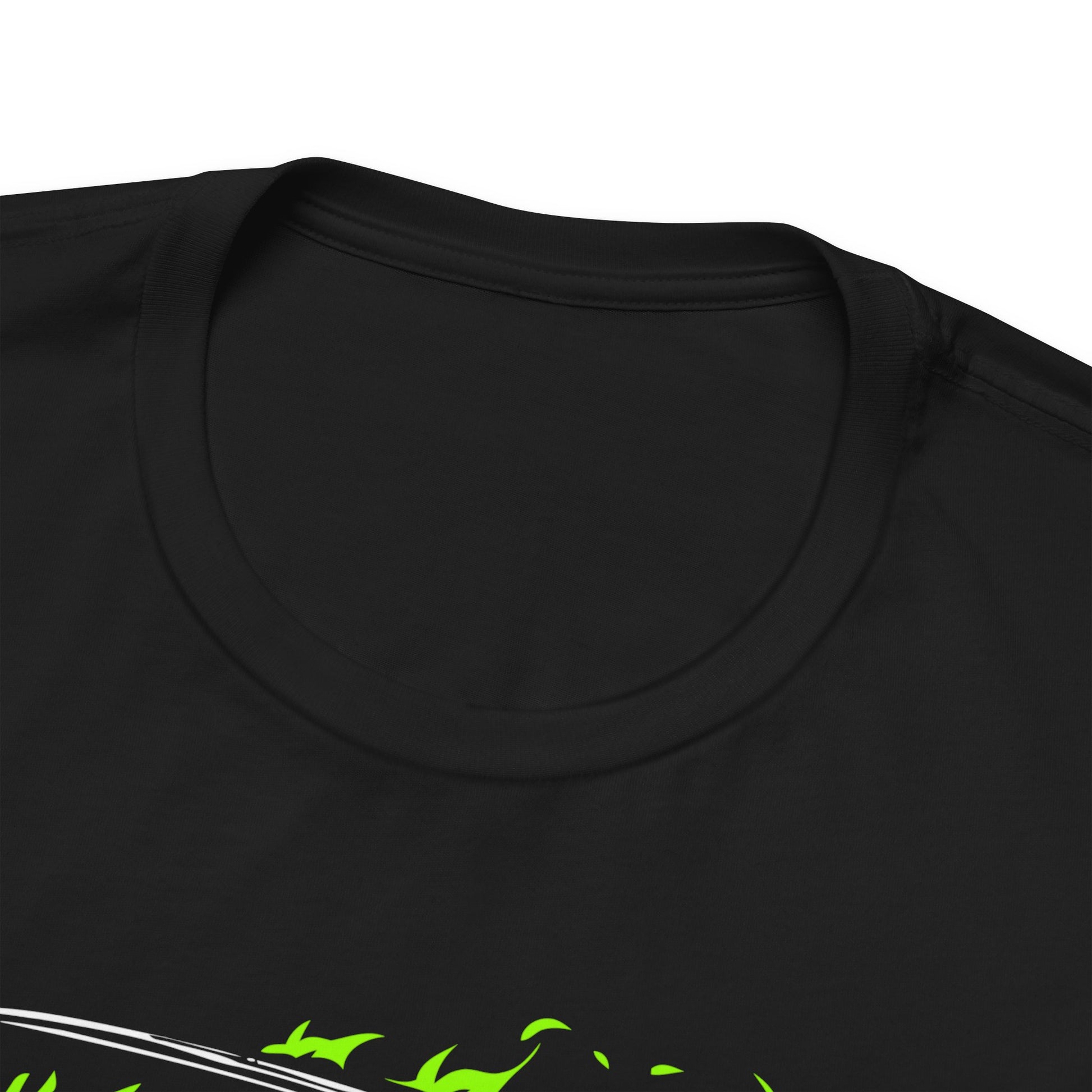 Alt: Green Flame Swordsman Anime Shirt on black, folded display, anime collector apparel by Snapping Turtle Gallery


