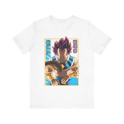 Alt: Hakai God Saiyan Anime Shirt printed on white, front view, premium anime apparel by Snapping Turtle Gallery

