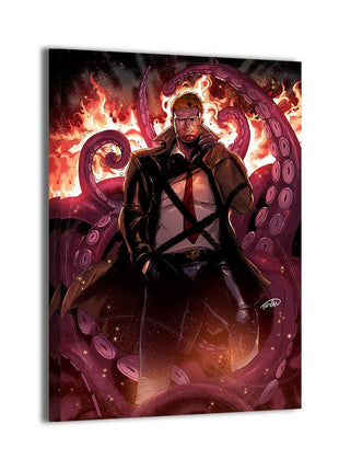 Hellbound Detective John Constantine canvas wall art with fire and tentacles by Kevin Anthony De Castro