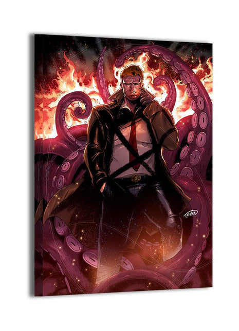 Hellbound Detective John Constantine canvas wall art with fire and tentacles by Kevin Anthony De Castro